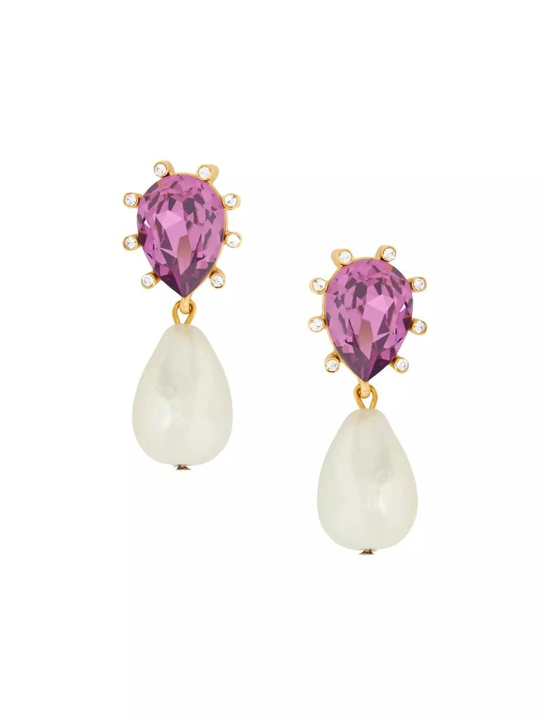 Oscar de la Renta Metal, Glass Crystal &amp; Imitation Pearl Drop Earrings 1