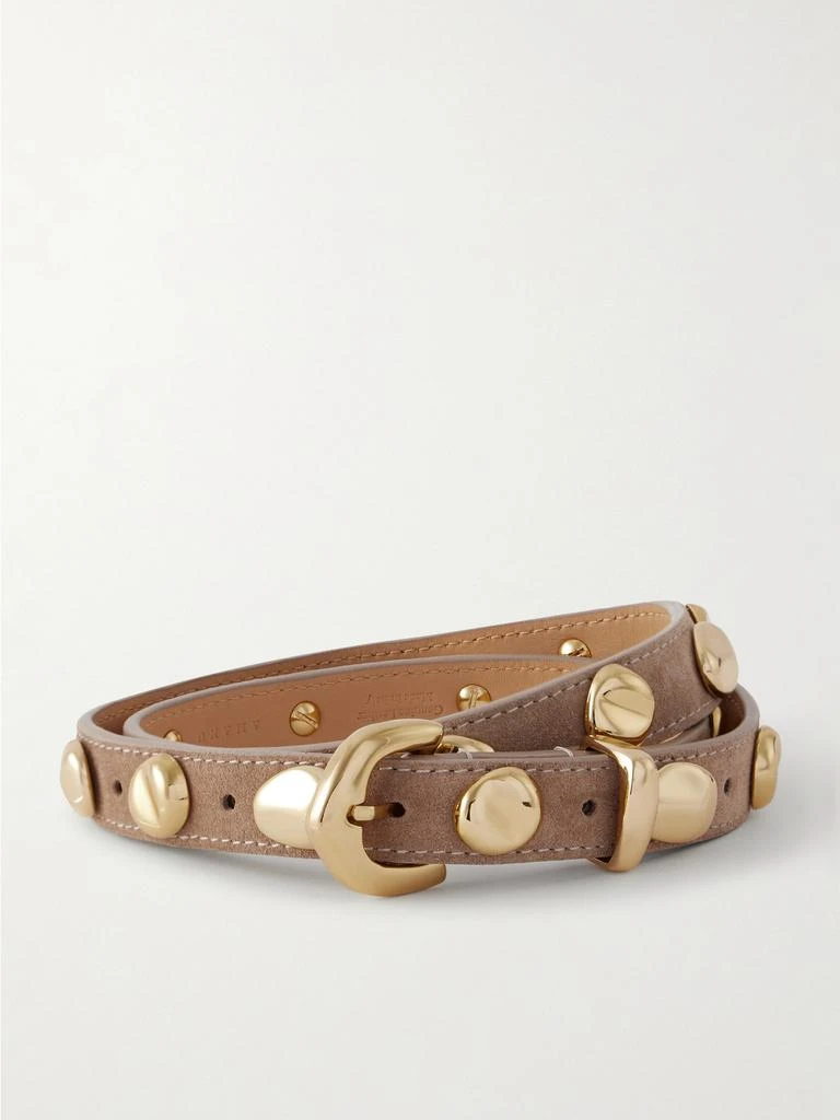 AMANU The Vaal Studded Suede Belt - Beige