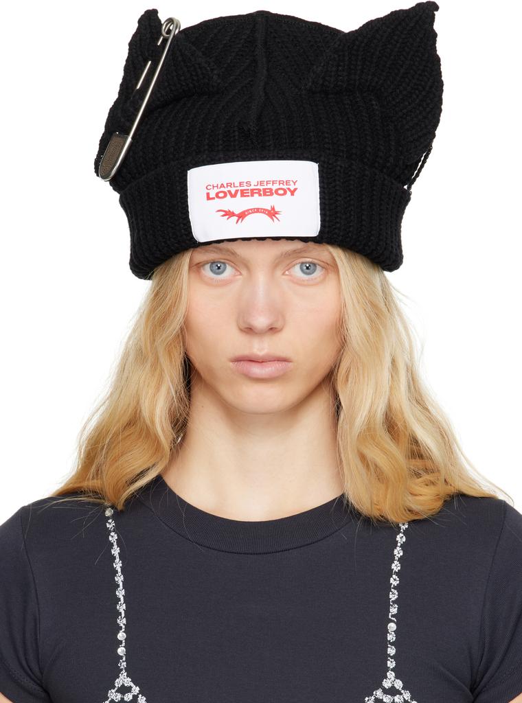 Charles Jeffrey Loverboy Black Chunky Punk Ears Beanie