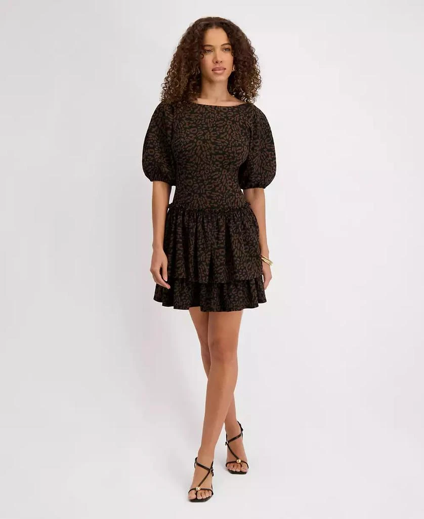 Kensie Women's Stretch-Jacquard Puff-Sleeve A-Line Dress - Black/chocolate - Size 0 Kensie Women's Stretch-Jacquard Puff-Sleeve A-Line Dress - Black/chocolate - Size 0