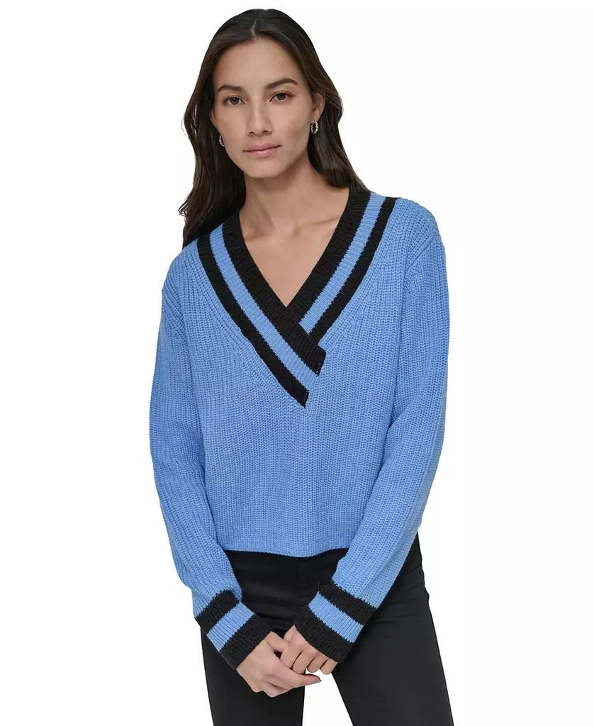 DKNY Women's Varsity V-Neck Relaxed Sweater 1
