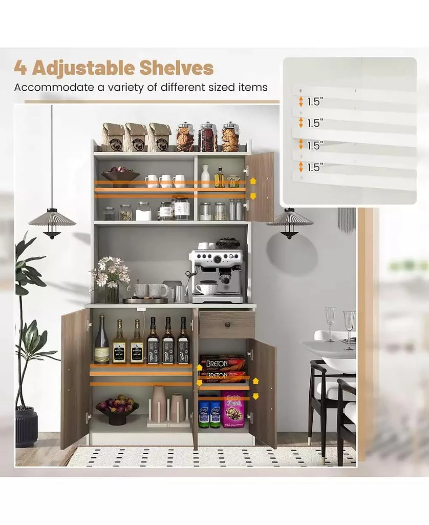 Costway 4-Door 71

 Kitchen Buffet Pantry Storage Cabinet w/Hutch Adjustable Shelf 5
