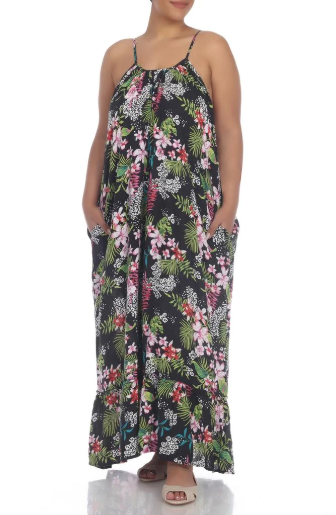 BOHO ME Scoop Neck Spaghetti Strap Floral Print Maxi Dress 1