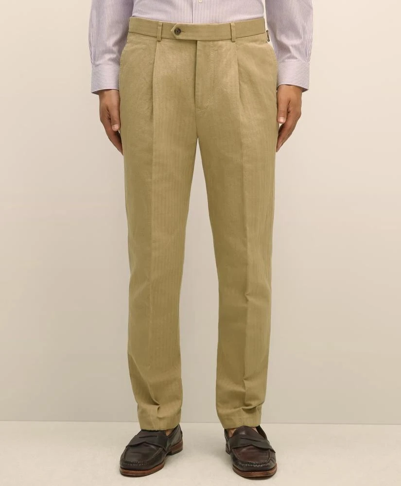 Brooks Brothers Slim Fit Cotton-Linen Herringbone Single-Pleat Suit Pants 2