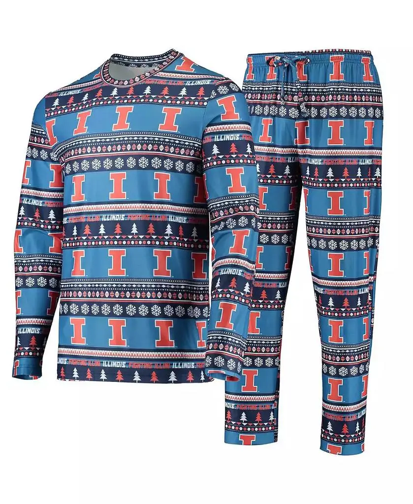 Concepts Sport Men's Blue Illinois Fighting Illini Ugly Sweater Long Sleeve T-shirt and Pants Sleep Set