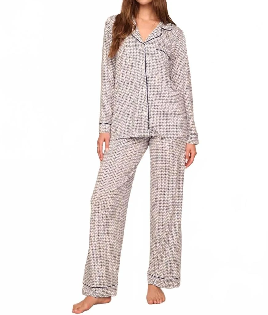 Eberjey Gisele Printed Long Pajama Set In Grey / Navy
