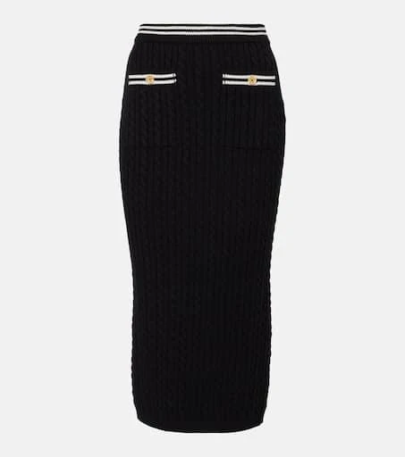 Alessandra Rich Cable-knit cotton midi skirt 1