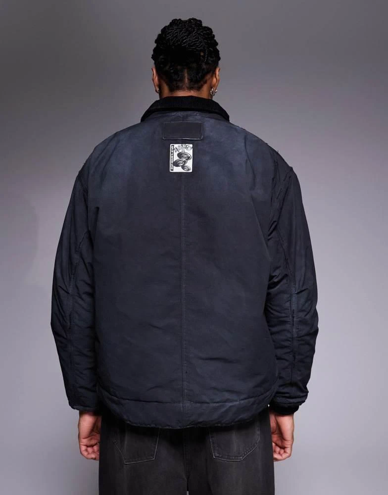 AAPE Aape by A Bathing Ape boxy workwear trucker jacket in overdyed black denim 3