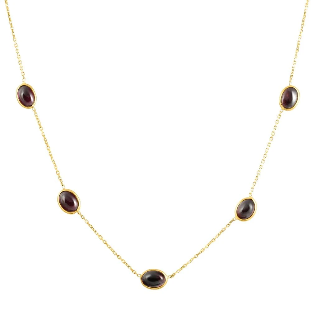 Pompeii3 14k Yellow Gold Garnet Station Necklace By The Yard Design 18" 1