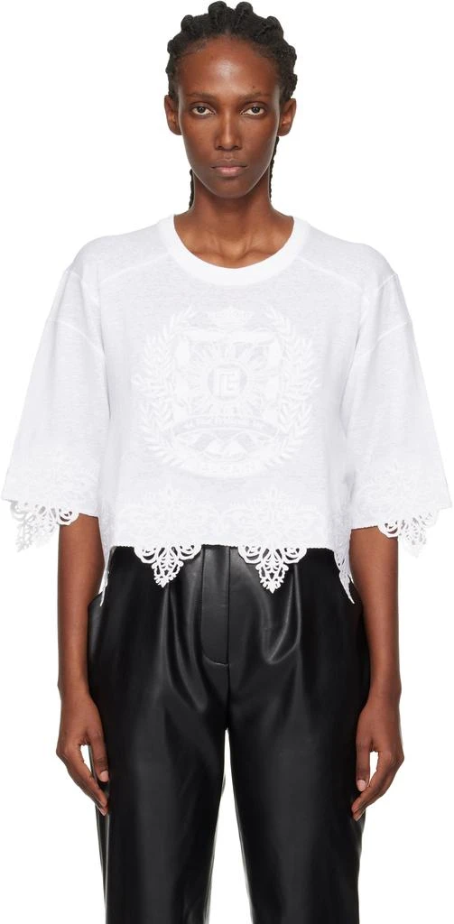 Balmain White Emblem Baseball T-shirt 1