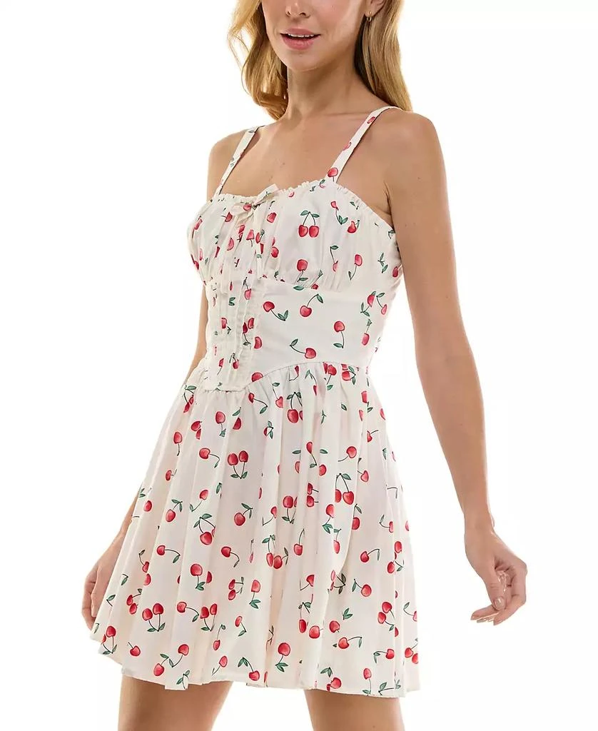 Trixxi Juniors' Cotton Cherry-Print Corset-Style Mini Dress 3