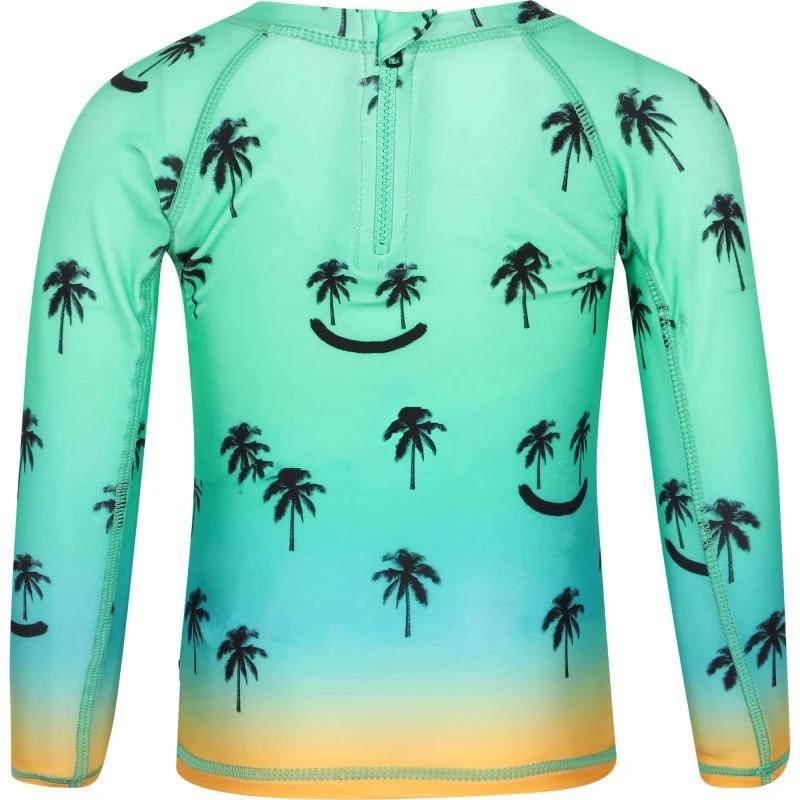 MOLO Smiley face palm tree print babies swimming rash guards shirt in green and orange 2
