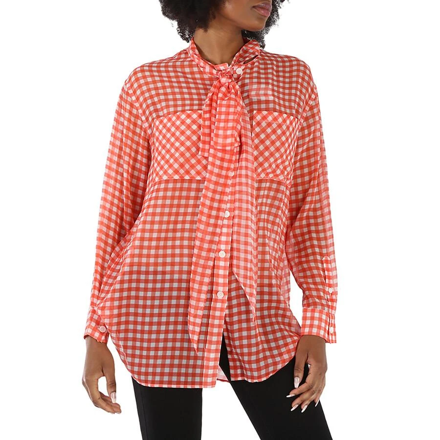 Burberry Gingham Silk Chiffon Pussy-bow Blouse 1