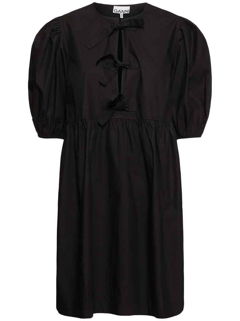 Ganni Tie String Cotton Poplin Mini Dress