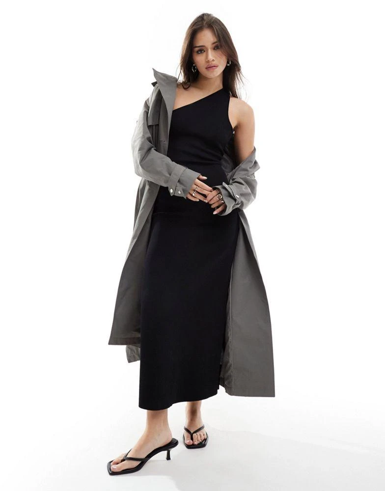 & Other Stories & Other Stories knitted one shoulder midi dress with cut out back detail in black 4