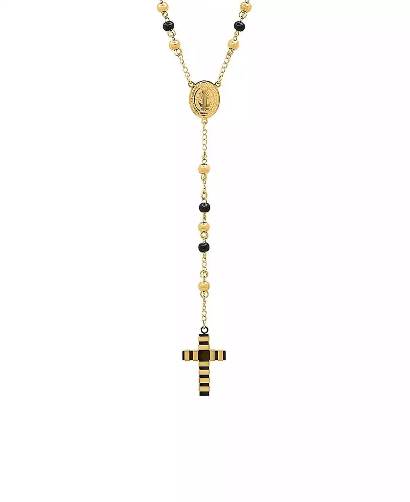 STEELTIME Men's 18k Gold Plated Stainless Steel and Ion Plating Rosary Necklace