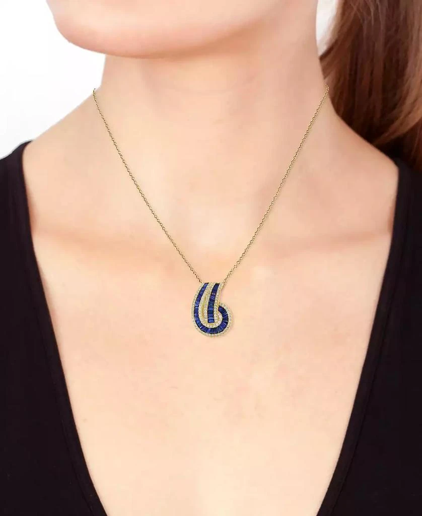 Effy EFFY® Sapphire (2-1/3 ct. t.w.) 
Diamond (3/8 ct. t.w.) Baguette Knot 18" Pendant Necklace in 14k Gold 2