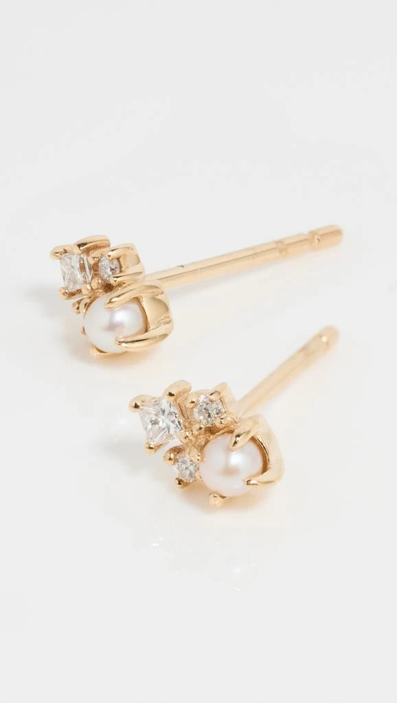 MATEO 14k The Little Things Tri Diamond and Pearl Studs 3