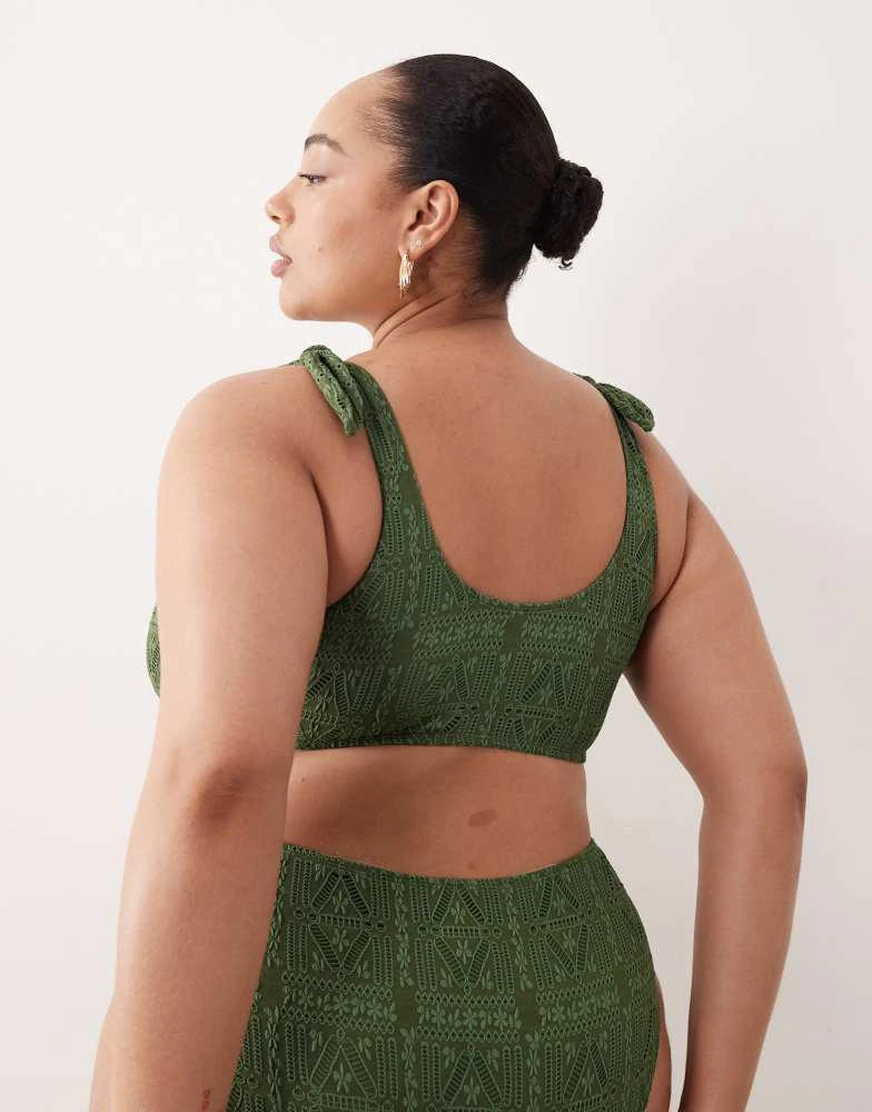 ASOS ASOS DESIGN Curve Kyle broderie twist front crop bikini top in olive 2