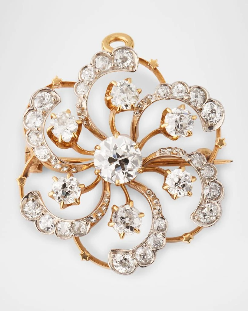 NM Estate Estate Platinum and 18K Yellow Gold Diamond Edwardian Scroll Pin Pendant 1