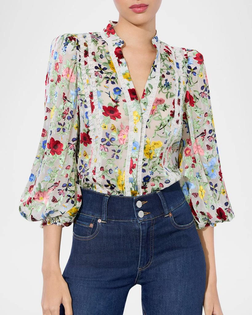 Alice + Olivia Arlette Floral Blouson-Sleeve Blouse 4