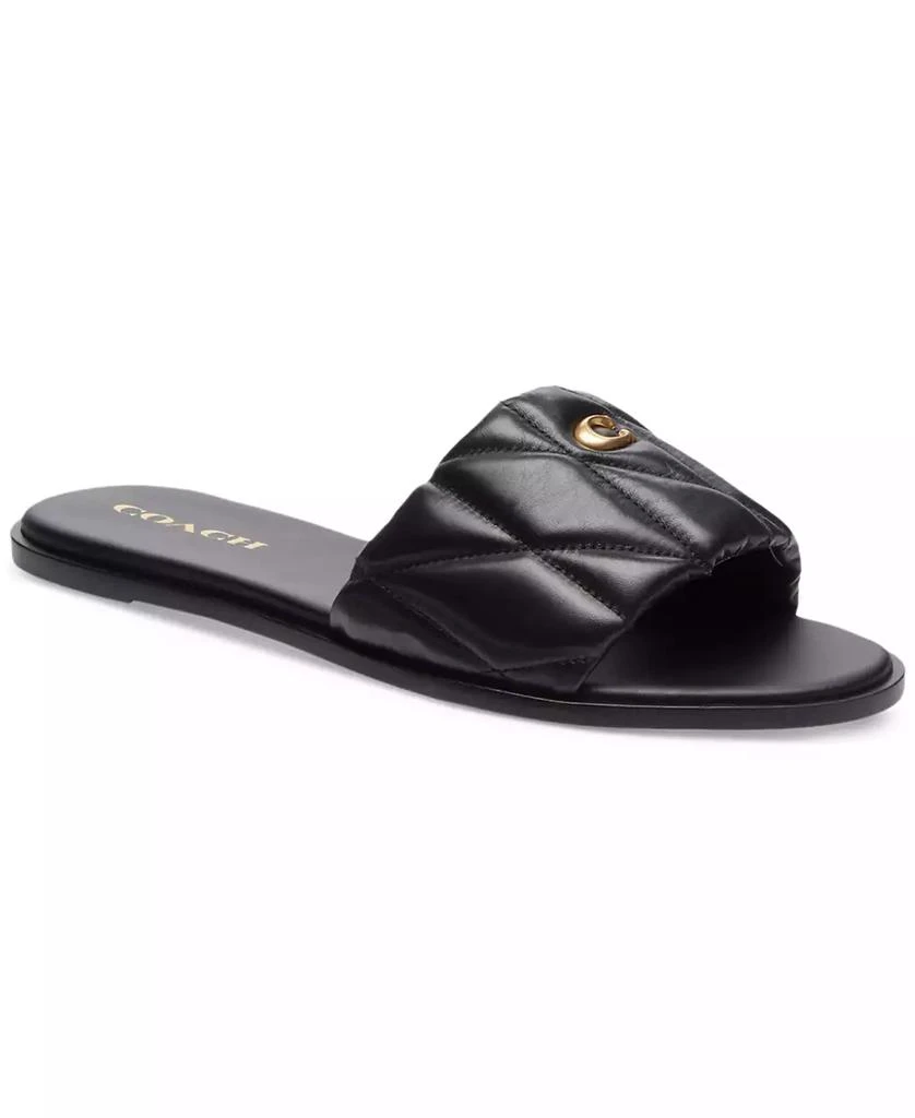 Coach Holly Quilted Puffy C Slide Flat Leather Sandals 1