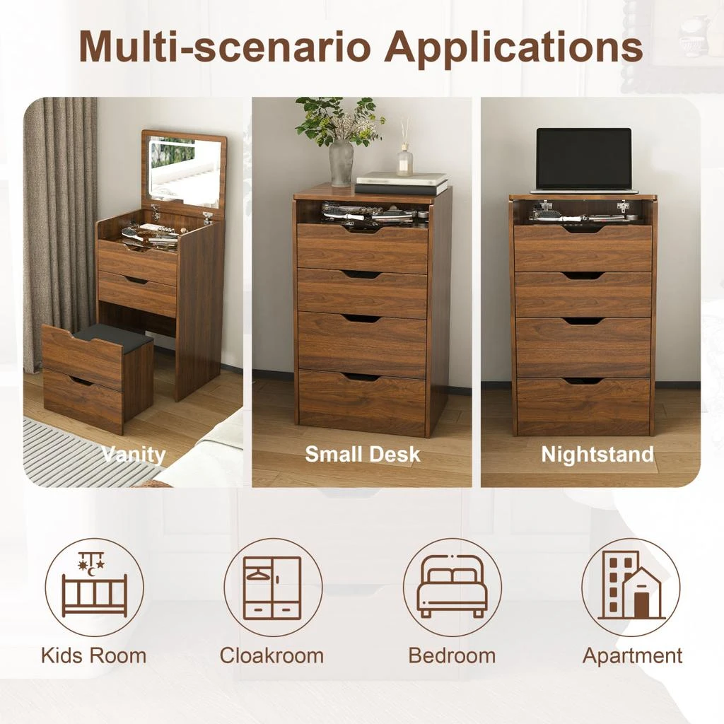 Streamdale Furniture Streamdale 3-in-1 Vanity Desk with Lighted Mirror 
Stool, Flip Top Makeup Dressing Table (Walnut) 5