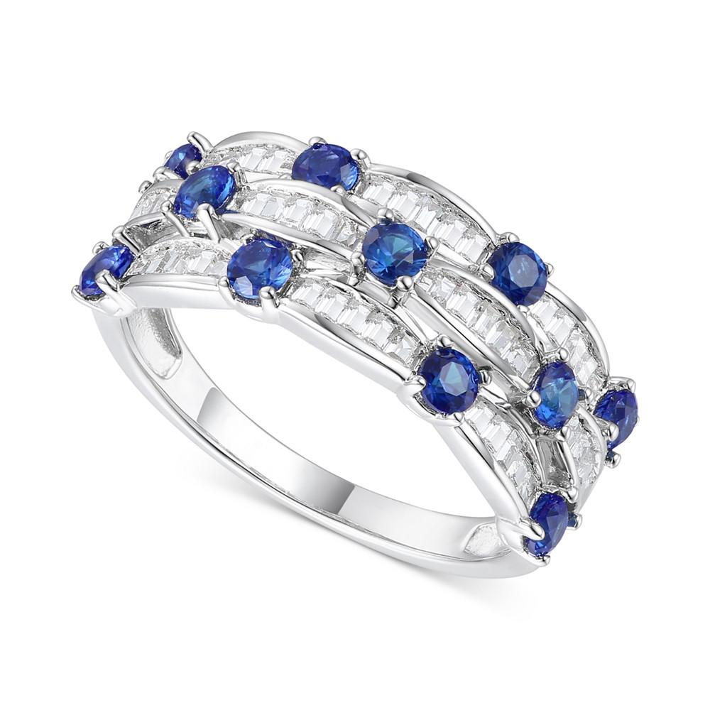 Macy's Lab-Grown Sapphire (7/8 ct. t.w.) & Lab-Grown White Sapphire (5/8 ct. t.w.) Multirow Ring in Sterling Silver (Also in Lab-Grown Emerald & Lab-Grown Ruby)