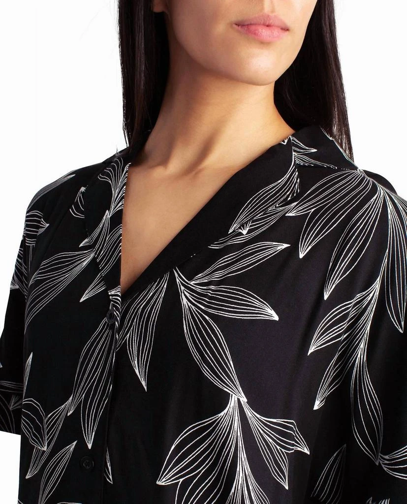 Nicole Miller Woven Shirt And Short Two-Piece Sleepwear Set In Black Leaf 4