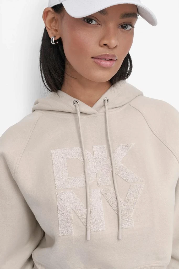 DKNY STACKED VELVET PLUSH EMBROIDERY LOGO HOODIE 4