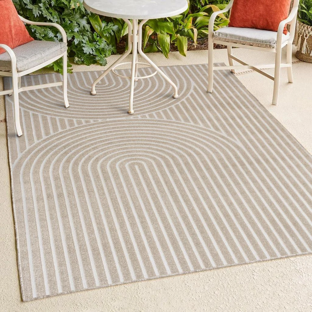 JONATHAN Y Sofia High-Low MidCentury Modern Arch Stripe Two-Tone Beige/Cream Runner Rug 2