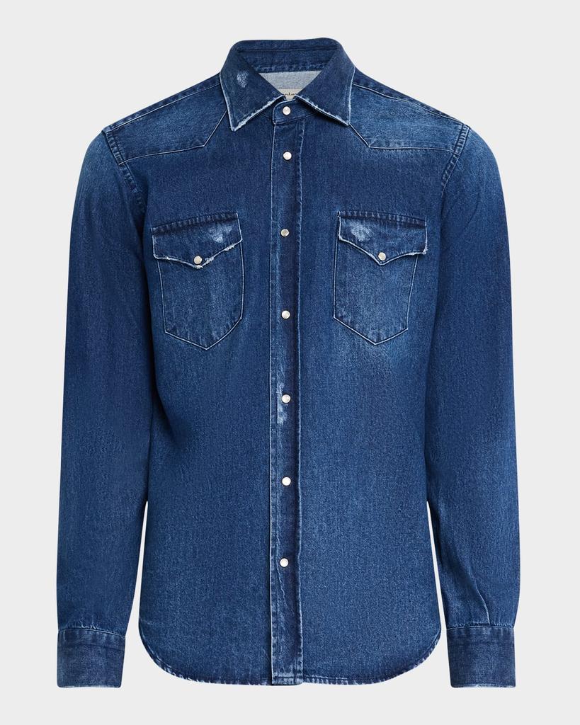 Sartorio Napoli Men's Dark-Wash Denim Western Shirt