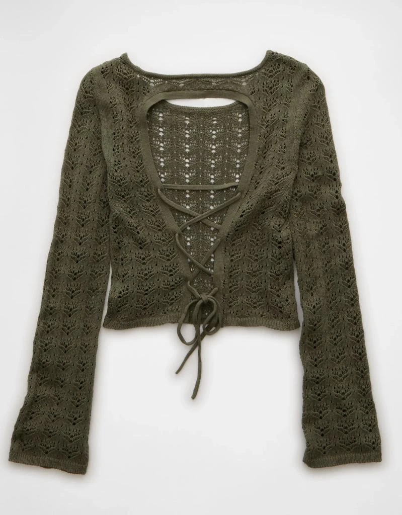 AE AE Lace-Up Back Crochet Sweater 4