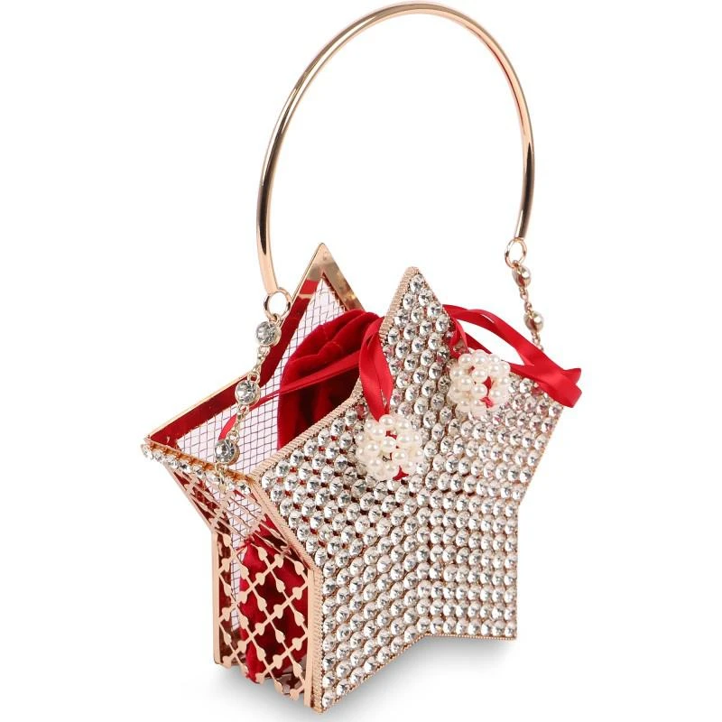 MONNALISA Rhinestone star handbag in silver and red 2