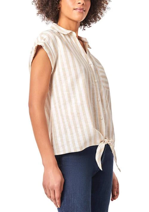 JONES NEW YORK New York Womens Cap Sleeve Tie Front Button Down Blouse 3