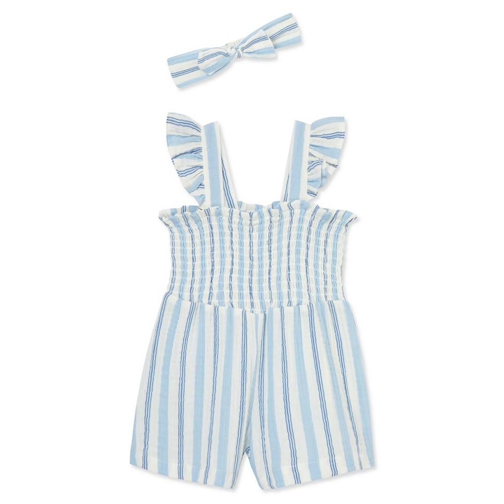 Little Me Baby Girls Blue Stripe Romper with Headband