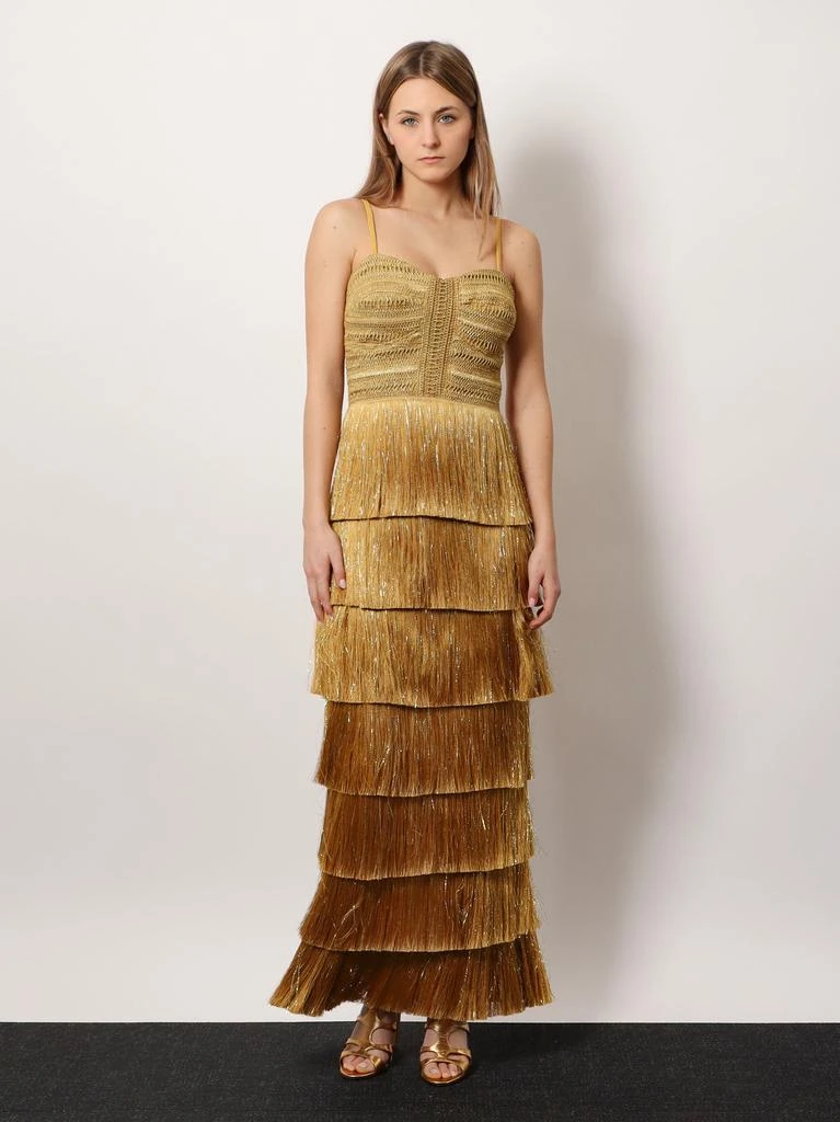 PatBO Long dress with embroidered courset and fringes 2