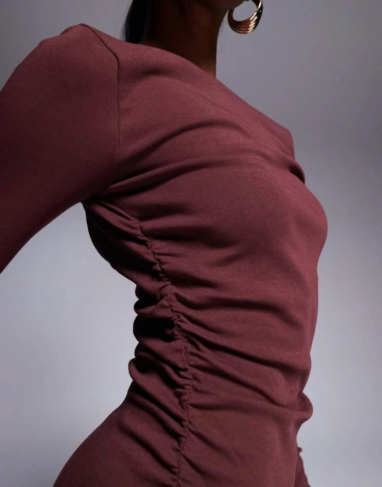 ASOS ASOS DESIGN long sleeve ruched side mini dress in burgundy 3