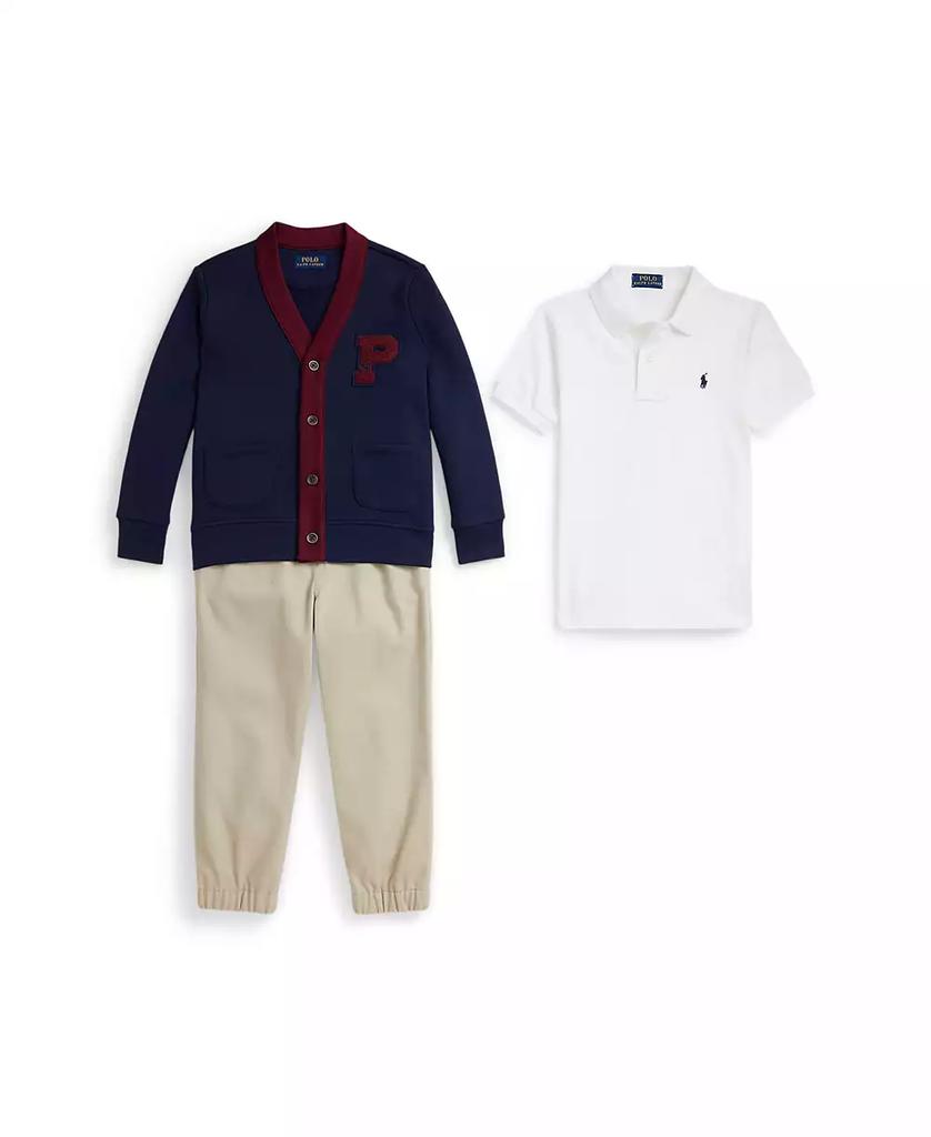 Ralph Lauren Toddler and Little Boys 3-Piece Polo Shirt, Cardigan and Chino Pants Set