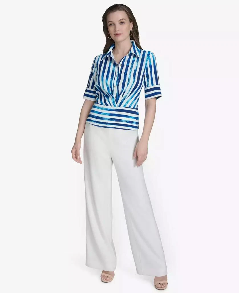 HALSTON Women's Striped Collared Button-Front Shirt 4