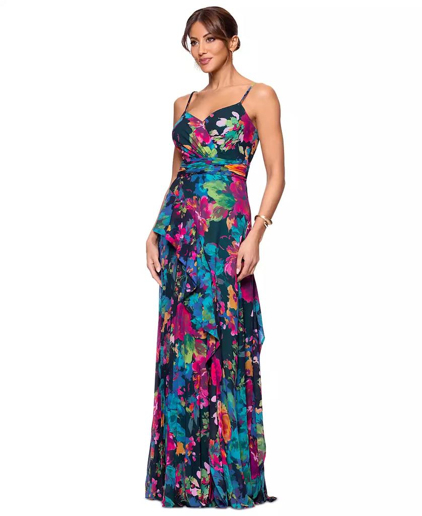 XSCAPE Women's Floral-Print Sweetheart-Neck Gown