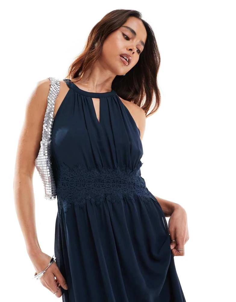 vila bridesmaid dresses Toby Maxi - Satin Dress with Lace Up Back & Scarf