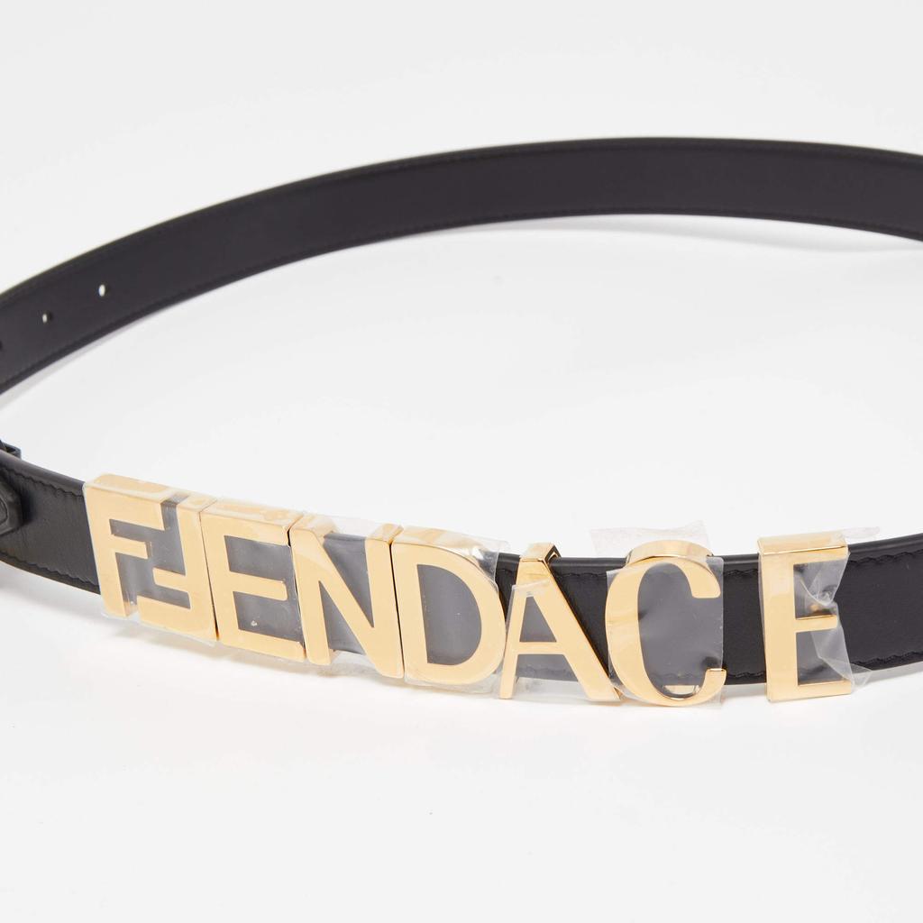 Fendi Fendi x Versace Black Leather Logo Letters Buckle Belt 90CM