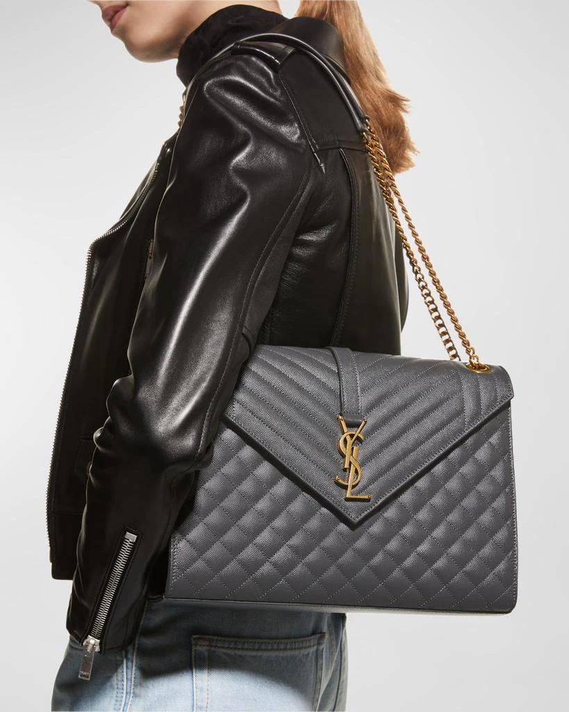 Yves Saint Laurent Envelope Triquilt Large YSL Shoulder Bag in Grained Leather 3