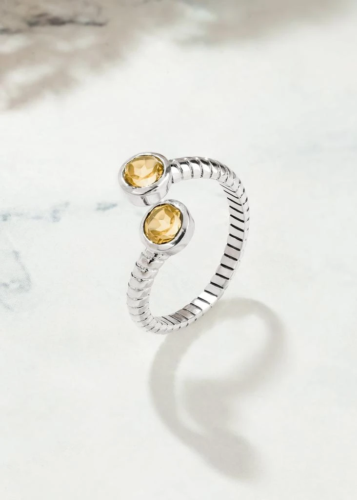 Tiramisu Modern 925 Sterling Silver Open Ring with Dual Yellow Citrine Gemstones 4