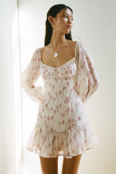 Kiss The Sky Kiss The Sky Drop Waist Corset-Tie Long Sleeve Mini Dress