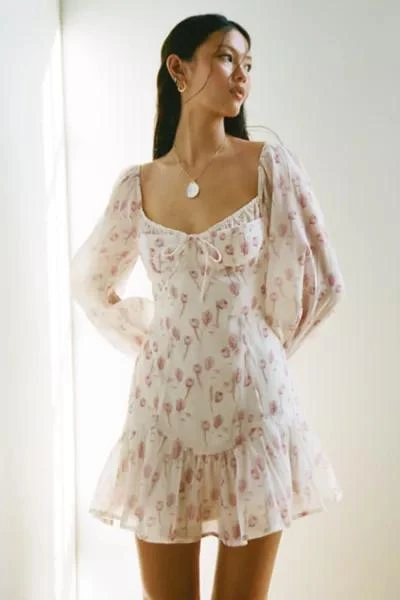 Kiss The Sky Kiss The Sky Drop Waist Corset-Tie Long Sleeve Mini Dress 1