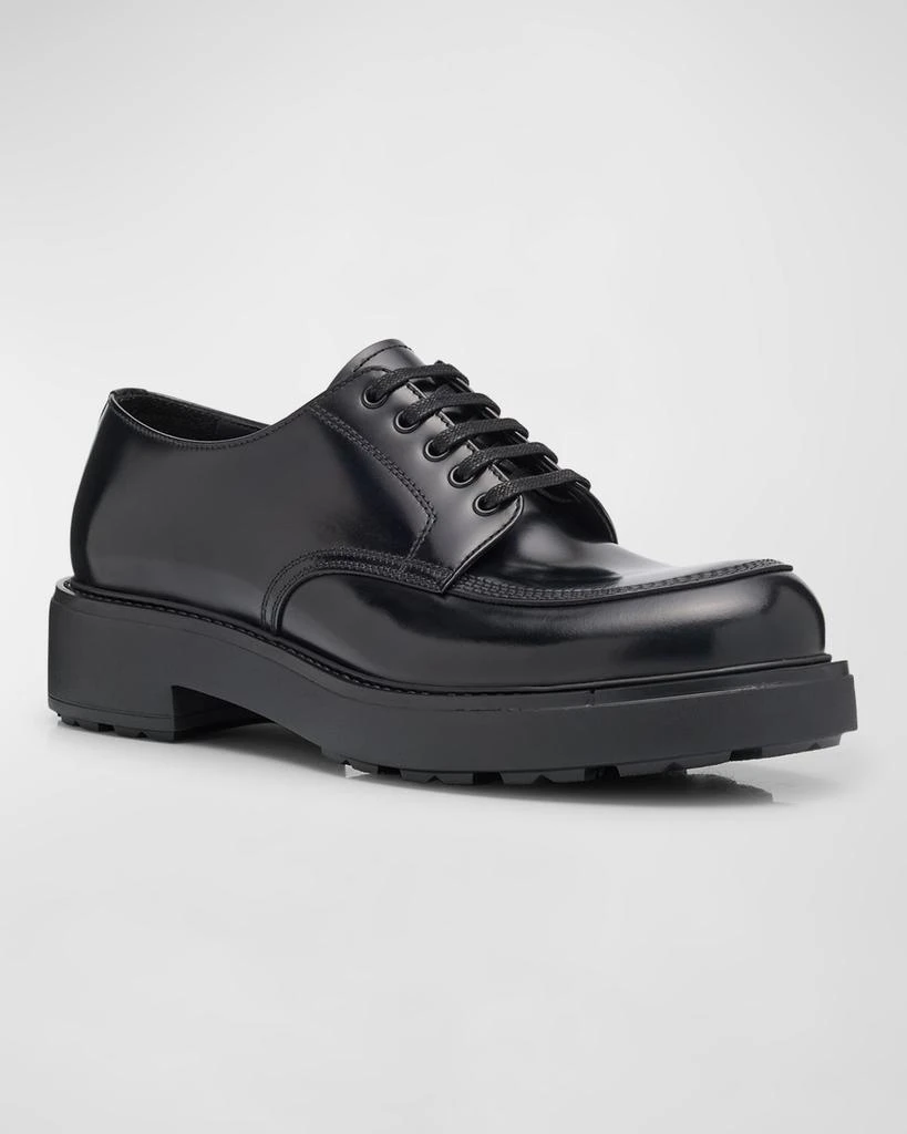 Prada Men's Diapason Brushed Leather Derby Shoes 4