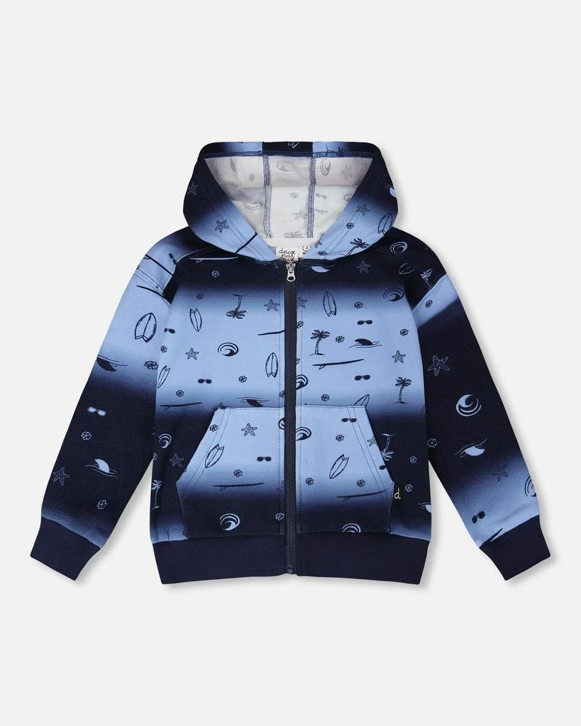 Deux par Deux Hooded French Terry Cardigan Blue Gradient