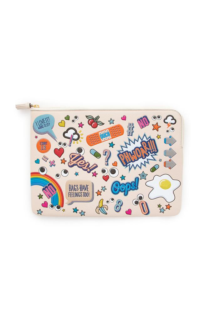 Anya Hindmarch Anya Hindmarch - Sticker Leather Laptop Case - White - Moda Operandi